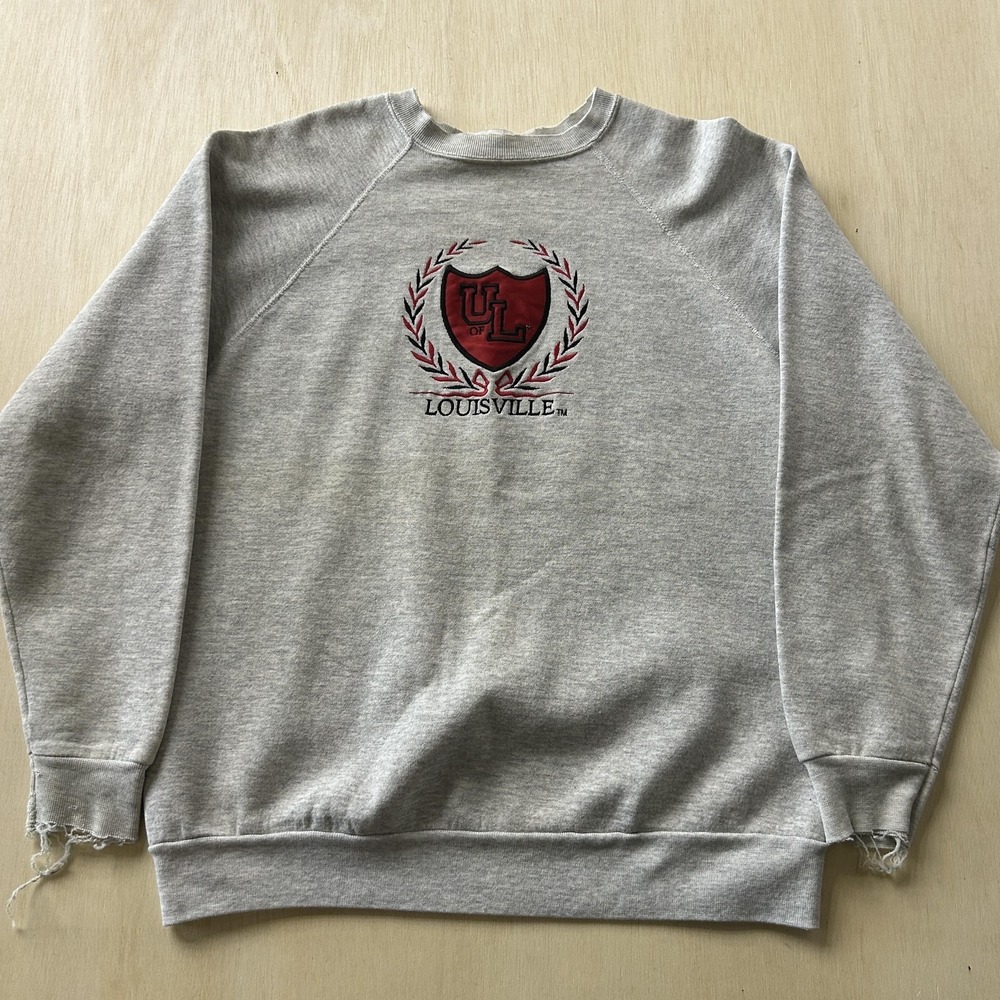 Vintage U of L Louisville Cardinals Sweatshirt Mens Large Gray NCAA Basketball